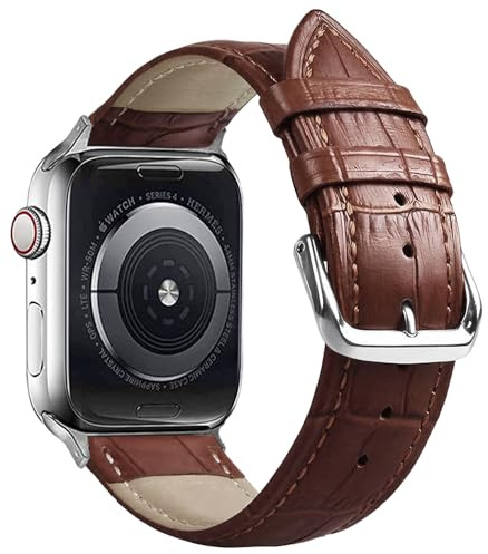 SZYXMY Compatible with Apple Watch Bands 49mm 46mm 45mm 44mm 42mm 41mm 40mm 38mm Alligator-Embossed Genuine Leather Replacement Straps Unisex Fits Series 11/10/9/8/7/6/5/4/3 Ultra/SE 3/2/1 (Brown)