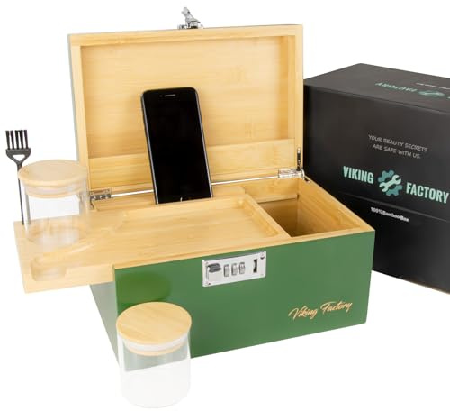 Viking Factory Premium Bamboo Storage Box with Removable Dividers, Decorative Wooden Organizer for Jewelry, Tea, Spices, or Valuables - Includes Accessory Trays
