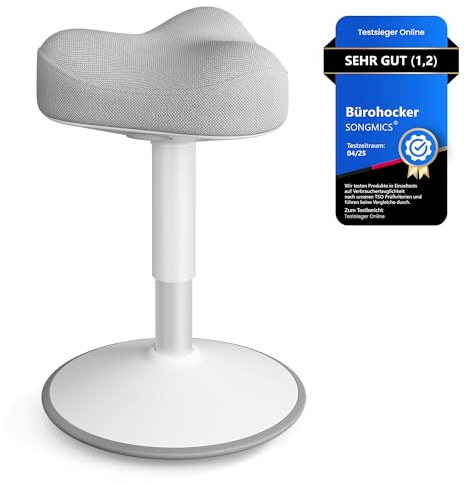 SONGMICS Stehhocker, um 360° neigbar, höhenverstellbar 48-65.5 cm | Schreibtischstuhl, modern, großer Sockel, Anti-Rutsch, taubengrau, ACTIVO Kollektion OSC018GD01