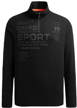 Camp David Herren Longsleeve mit Troyer-Kragen und Artwork Black, XL