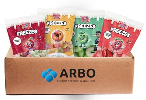 ArBo-Living Sweets – Chaos Candy Freezes 4er Mix a 40g | Freeze Dried Candy | Gefriergetrocknete Süßigkeiten in 4 Sorten (Cherries, Strawberry Rings, Apple Rings, Peach Rings) – Crunchy Trend-Snack