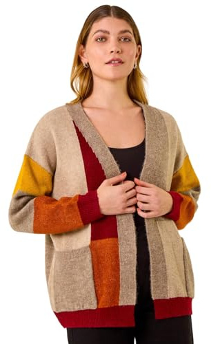 Roman Originals Colour Block Knit Cardigan for Women UK - Ladies Everyday Autumn Winter Comfy Soft Evening Vacation Work Party Night Out