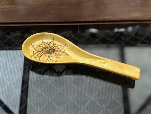 Spanish Ceramic Spoon Rest, Yellow Sunflower Design, 27cm Kitchen Utensil Holder, Decorative Hand-Painted Floral Pattern. May Have Minor Imperfections.
