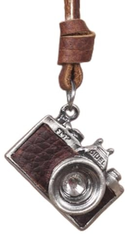 budiniao Collana con ciondolo vintage retrò con macchina fotografica e catena in pelle, collana con ciondolo vintage con macchina fotografica e lunga catena in pelle, Marrone
