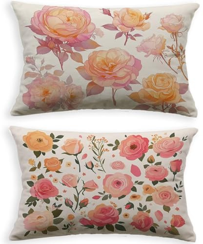Rose Kissenbezug Creme Kopfkissen 80x100cm 2er Set Rechteck Kissen,2026 Neu Samt Mit Verstecktem Reißverschluss Sofakissen für Winter Deko Wohnzimmer Büro Couch Bett Sofa Home Bettwäsche Deko O-303B