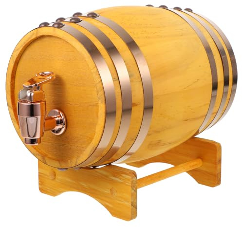 TOMETURE Barril de Vino Tinto de Madera Maciza de Roble 1l 6 Aros, Dispensador Grifo de Resina y Soporte para Bar, Contenedor Tradicional para Cerveza y Vino en Casa