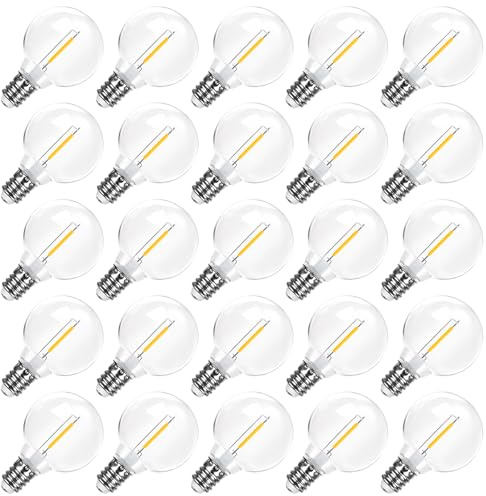 LangPlus+ 25er Pack G40 LED Glühbirnen bruchsicher, Niedervolt DC 24V 1W | E12 Sockel LED Ersatzlampen 2700K Warmweißes Mini LED Leuchtmittel, Globe Edison Birnen für DC 24V Solar-Lichterketten Außen