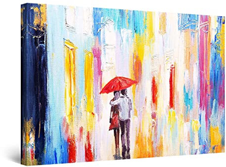 Startonight Impression Sur Toile Peinture Colorée Couple de Parapluie Rouge, Tableau Abstrait Decoration Murale Salon Moderne - Image sur Toile - Grande 80 x 120 cm Idée Cadeau Élégante Originale