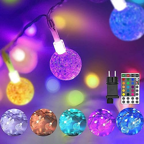 StarryEver 60 LED Lichterkette Außen Strom, Erweiterbar Bunt Globe Lichterkette Innen, 10M 16 Farben Kristall Kugeln Farbwechsel Lichterkettten für Kinderzimmer Mädchen Schlafzimmer Balkon Garten