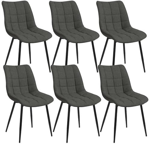 WOLTU Esszimmerstühle 6er Set Küchenstuhl Polsterstuhl Wohnzimmerstuhl Sessel mit Rückenlehne, Sitzfläche aus Leinen, Metallbeine, Dunkelgrau BH206dgr-6