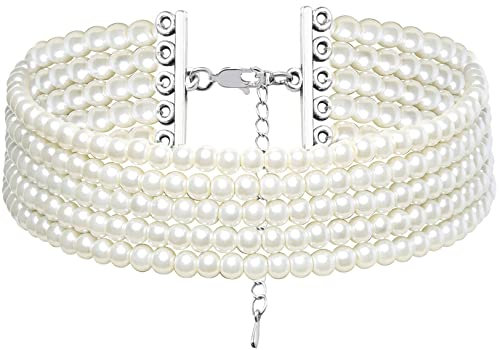 BABEYOND Collana Girocollo con Imitazione di Perle Collana Perle Donna Rotonda a Più Strati Collana Flapper Anni '20 Accessori