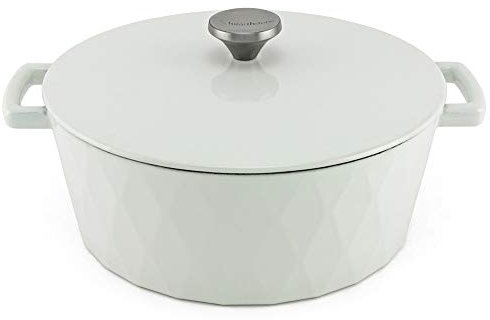 HearthStone Cookware - Cocotte Diamond Enamelled Cast Iron White 28cm 6.9L Suitable for All Surfaces Including Induction and Oven.
