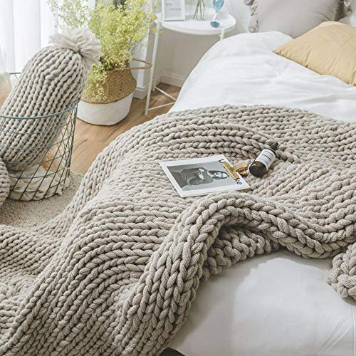 YUANP Grob Gestrickte Wolldecke Super Große Grob Gestrickte Decke Haustierbett Stuhl Sofa Yogamatte Teppich Wolle Garn Arm Stricken 130 * 160 cm,Grey