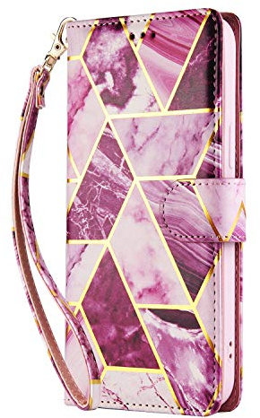 iPhone SE 2020 Case Marble, Phone Case iPhone 7 / iPhone 8 for Girls Women with Card Holder Slots Magnetic Kickstand Full Protection Shockproof PU Leather Flip Folio Wallet Cover, Purple Gilding