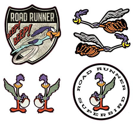 24/7stickers #815 / Aufkleber Set XL 6X Road Runner Breite je ca. 10cm + 4,5cm Hot Rod V8 USA Oldtimer Old School Retro Vintage Tuning Beep Tankaufkleber Scheibe Auto