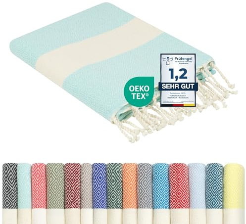 furora Holiday Strandtuch groß 100x200 cm: Baumwolle, leicht lang dünn kompakt - Premium Qualität | Hamamtuch Saunatuch, Fouta Strandhandtuch XXL | Damen & Herren Badetuch Stranddecke Picknickdecke