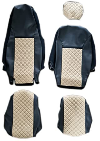 Satz Sitzbezüge 1+1 Beige Öko-Leder Schutzfolien Für LKW R Series 450 500 440 420 2006-2020, Schwarz/Beige