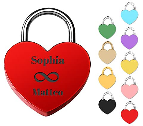 Liebesschloss mit Gravur,Dinikally Vorhängeschlösser mit Schlüssel Valentinstagstag Geschenk Persönliches Geschenk Jahrestag Jetzt Liebesschloss Selbst Gestalten (Stil 4)