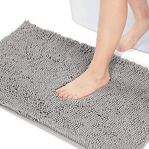 Vicyak Chenille Badteppich rutschfeste Badematte Weiche gemütliche zottelige haltbare Dicke Badteppiche für das Badezimmer Mikrofaser trocknet schnell Ultra saugfähiger Teppich Grau