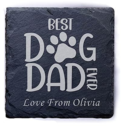 Personalised Coaster Slate Coasters for Dad Gifts for Fathers Day Dog Dad Gifts Engraved Coaster Gifts for Dad Daddy Stepdad Him Men Brithday Christmas Coasters Best Dog Dad Ever