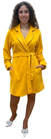SGARLATA HOME Vestaglia Corta da Donna in Pile di Viscosa modello a Scialle Art. Ottavia (S, Giallo)