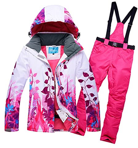 Herren Damen Skianzug Set, Warmer Winddichter 2-Teiliger Schneeanzug Winterjacke Wasserdichte Skijacke Hose Set Für Winter Outdoor Aktivitäten (Color : Red, Size : S)