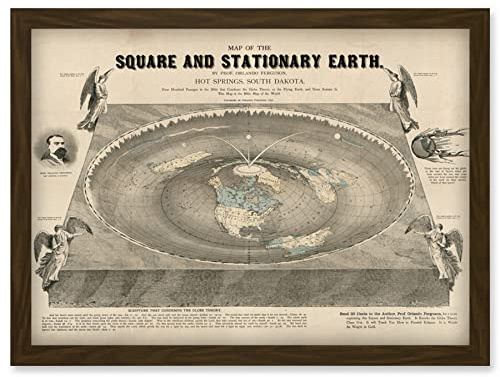 Artery8 Orlando Ferguson Vintage Map of the Square and Stationary Earth Flat Earth Artwork Framed Wall Art Print A4