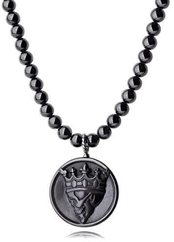 GAVU Unisex Geschenke Perlenkette aus Regenbogen Obsidian mit Skull Anhänger