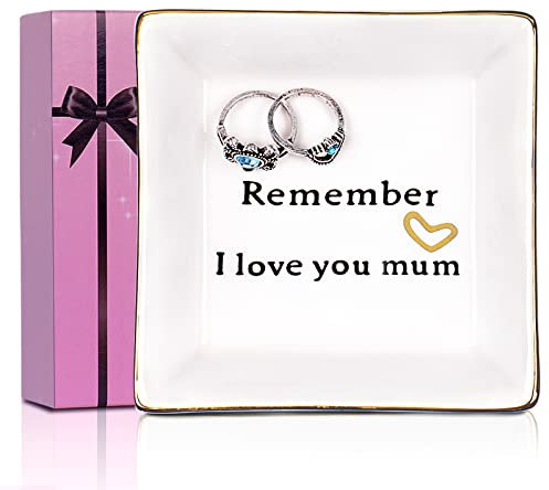 FORAGIFT Regalo per mamma, regalo per mamma, piatto decorativo in ceramica, con scritta in lingua inglese Remember I Love You Mum, regalo di compleanno per mamma