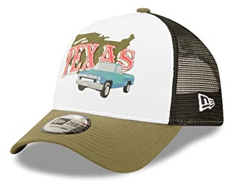 New Era USA Wordmark Texas Oliv Trucker Kappe A-Frame geboegner Schirm Mesh Einsatz - One-Size