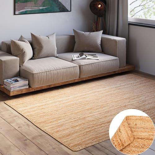 MY-RUG Großer handgemachter Jute Teppich Nitin 200 x 140 cm - Rechteckig, robust, Outdoorteppich, Natur, Juteteppich fürs Wohnzimmer oder Küche im Boho Style
