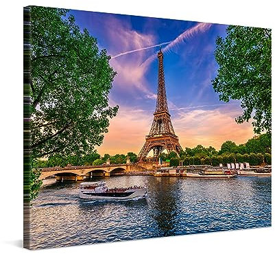 PICANOVA – Leinwandbild 80x60cm Eiffelturm Paris – Leinwanddruck – Wandbild Kunstdruck Auf 2cm Holz-Keilrahmen Für Schlaf- Und Wohnzimmer Wanddekoration – Bild auf Leinwand