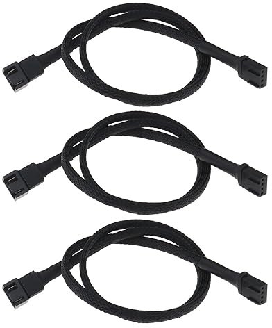 eMagTech 3PCS 4-Pin Fan Extension Cables Compatible with 3 Pin and 4 Pin PMW Fan Connector 60cm 24AWG Nylon Braid Male to Female Extending Fan Cable