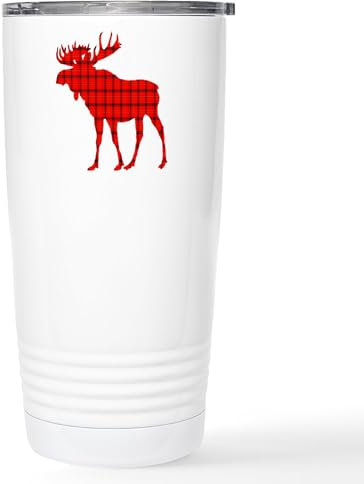 CafePress Moose: Rustic Red Plaid Travel Mug Stainless Steel Travel Mug, Insulated 20 oz. Coffee & Tea Tumbler