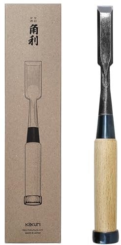 KAKURI Cincel de madera japonés para carpintería de 15 mm, fabricado en Japón, cincel de madera profesional Oire Nomi (forjado a mano), hoja de acero blanco japonés n.º 2, mango de madera de roble