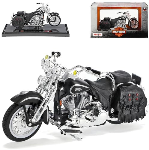 Generisch Harley Davidson 1999 FLSTS Heritage Softail Springer Schwarz 1/18 M*a*i*s*t*o Modell Motorrad mit individiuellem Wunschkennzeichen