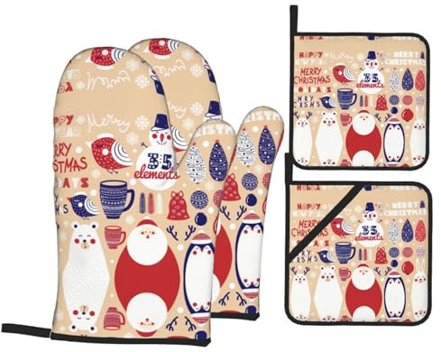 Set da 4 guanti da forno con simpatici animali con pupazzo di neve, morsetto per barbecue, cottura
