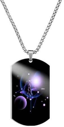 Caimeytie Halskette für Herren,Halskette Edelstahl männer,Sternzeichen anhänger,Kette konstellation,Astrologie Kette,60CM,Geschenk für Männer,Erkennungsmarke,Waage