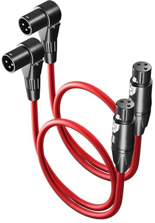 VANDESAIL XLR Microphone Cable 1.5ft 2 Pack Right Angle XLR Cable Male to Straight Female Microphone Cord 3 Pin Speaker Audio Interface for Pro Camcorder DSLR Camera Recording Red
