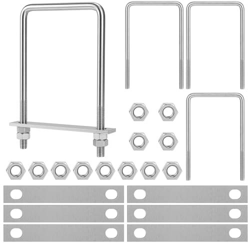 EFUTURETIME 4 x Pernos en U Cuadrado M10 U Bolt 100 * 180mm, Tornillos en Forma de U Aceros Inoxidables con 8 Pletinas y 16 Tuercas para Tuberías y Industriales