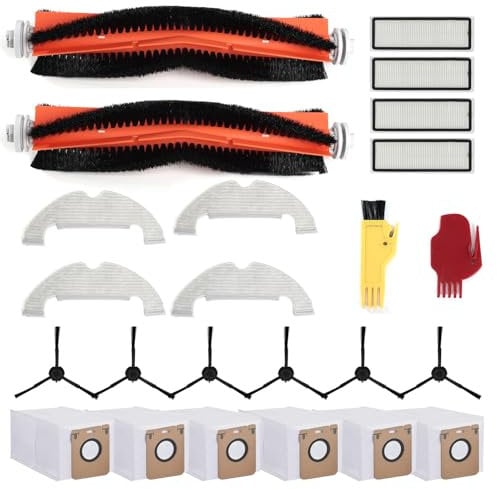 24 Kit di Accessori Ricambi per Dreame D10 Plus, 2 Spazzola Principale, 6 Spazzole Laterali, 4 Filtro Hepa, 4 Panni Mop, 6 Sacchetti per Aspirapolvere, 2 Strumento di Pulizia