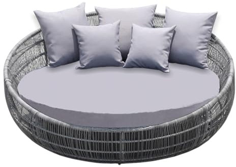 minieell Kissenbezug für Sonnenbett, 167,6 cm, wasserdicht, rund, Ersatzkissen für Terrasse, Tagesbett (Bett und Kissen nicht im Lieferumfang enthalten), Grau
