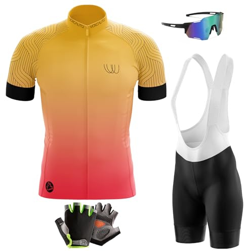 Kurzarm Fahrradbekleidung Herren mit Trägerhose und Schaumstoffpolster