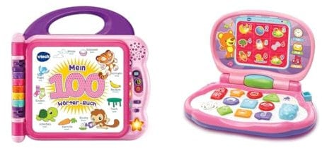 VTech Baby Mein 100-Wörter-Buch pink – Interaktives Bilderbuch zum Lernen erster Wörter mit 12 bilingualen Seiten in Deutsch-Englisch – Für Kinder von 2-5 Jahren & Baby 80-191254
