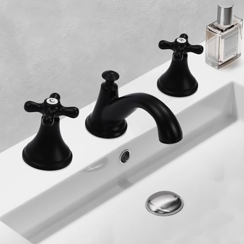 Robinetterie de Lavabo Vintage Double Poignée Robinet de Lavabo avec Deux Poignées Eau Chaude Froide Mitigeur de Lavabo 3 Trous Robinet Salle de Bain Robinets de Lavabo (Noir)