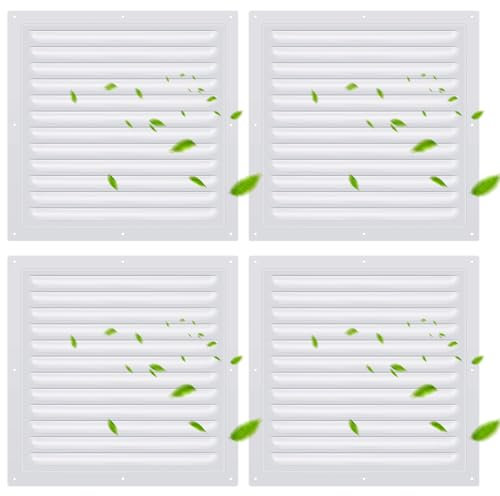 Yaocom 4 prese d'aria da 25,4 x 25,4 cm, in alluminio, colore bianco, con rete a rete, griglia di ventilazione quadrata per porta esterna, casa, soffitta, garage, soffitto