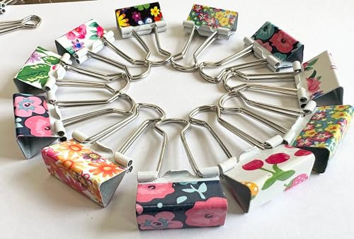25mm Assorted Flower Design Metal Binder Foldback Clips Bulldog/Paper Clips/Binder Clips File Paper Money Receipts File Clamps, Planner Organiser Office, Store, Kitchen Multifunction (40)