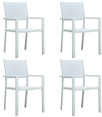ShCuShan Gartenstühle 4 STK. Weiß Kunststoff Rattan-Optik Outdoor Chair Hochlehner Gartenstuhl Klappstuhl Aus