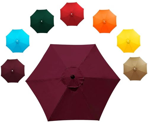 Repuesto para Sombrilla de Patio de 2m/2,30m/2,7m/3,0m, Cubierta de Repuesto para Sombrilla de 6 Varillas/8 Varillas, Para Terraza, Patio, Jardín, Patio, Piscina, Césped(Burgundy,6ribs:2m/6.5ft)
