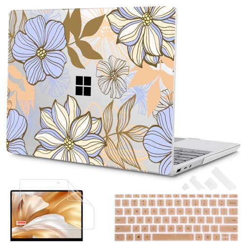 Mektron Case for 13.5 Microsoft Surface Laptop 5/4/3 with Metal Palm Rest Model 1951/1868, 2019/2021/2022 Release Plastic Hard Shell Cover with Screen Protector + Keyboard Cover, Abstract Floral
